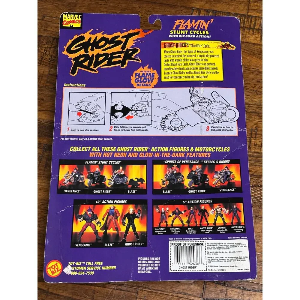 ToyBiz Marvel Comics Ghost Rider Flamin' Stunt Cycle Ghost Fire 1995 Figure New